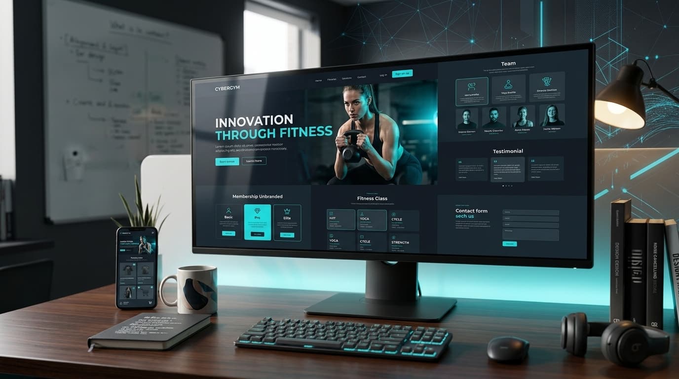 Site conceptuel de club de fitness sur ordinateur et mobile
