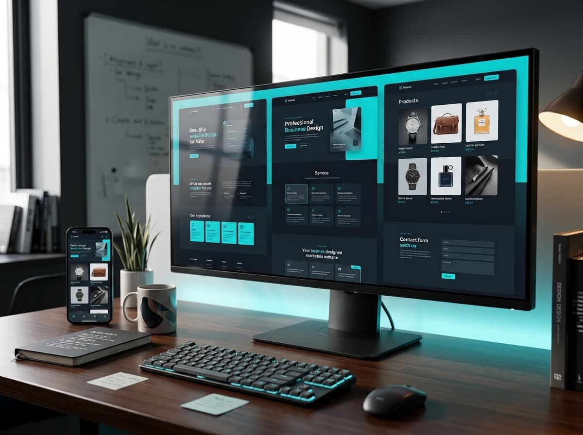 Online store on a desktop monitor and phone
